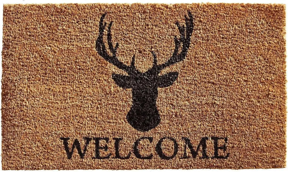 24" X 36" Natural and Black Coir Stag Welcome Outdoor Door Mat - NOBLE HOME INTERIORS