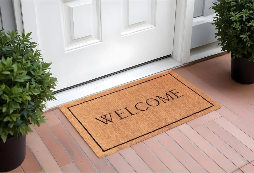 24" X 36" Natural and Black Coir Welcome Outdoor Door Mat - NOBLE HOME INTERIORS