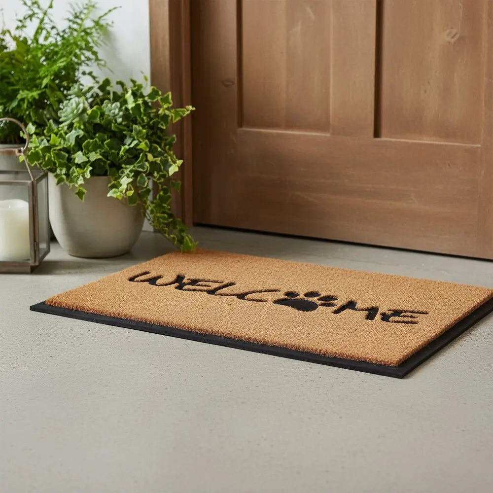 24" X 36" Natural And Black Coir Welcome Outdoor Door Mat - NOBLE HOME INTERIORS
