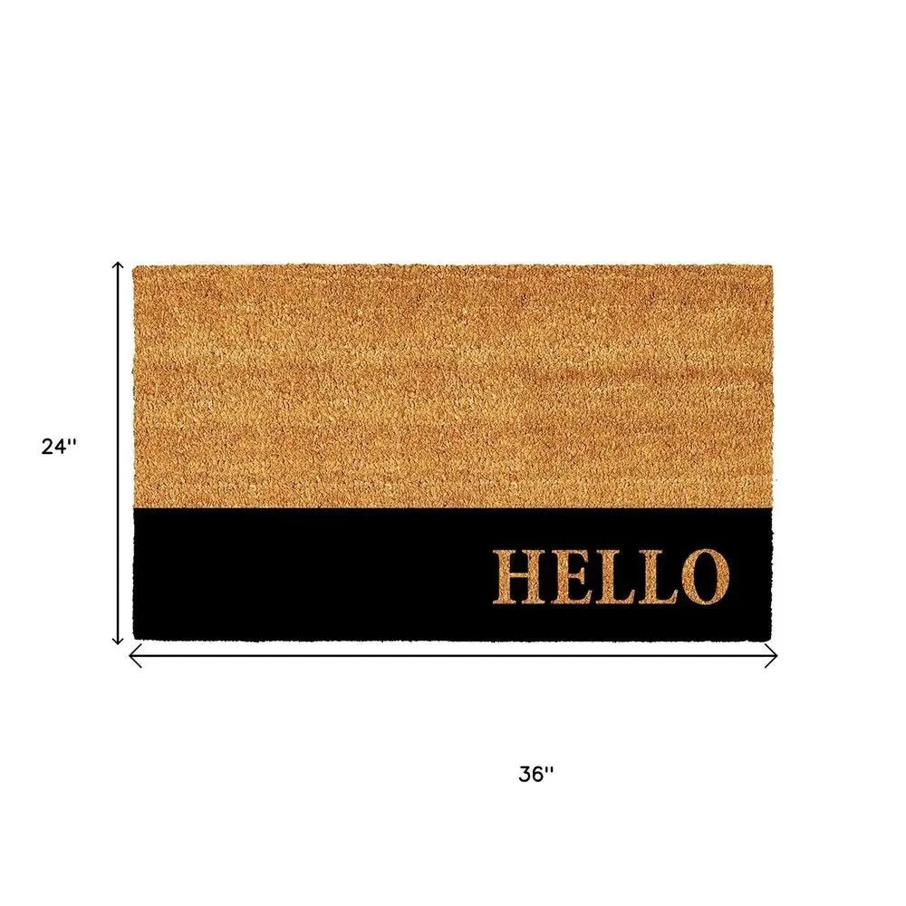 24" X 36" Natural And Black Color Block Hello Outdoor Coir Door Mat - NOBLE HOME INTERIORS