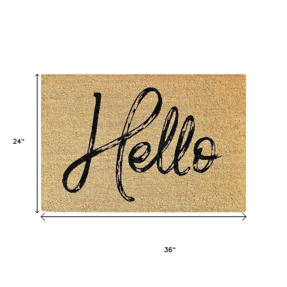 24" X 36" Natural And Black Hello Distressed Outdoor Coir Door Mat - NOBLE HOME INTERIORS