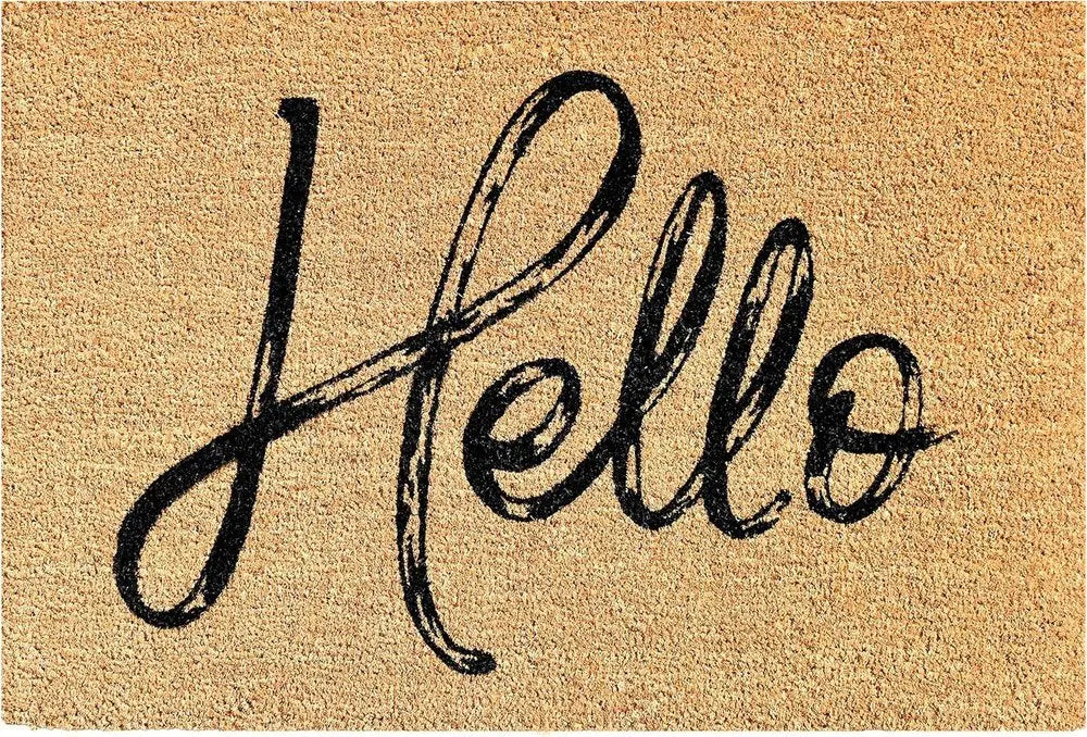 24" X 36" Natural And Black Hello Distressed Outdoor Coir Door Mat - NOBLE HOME INTERIORS