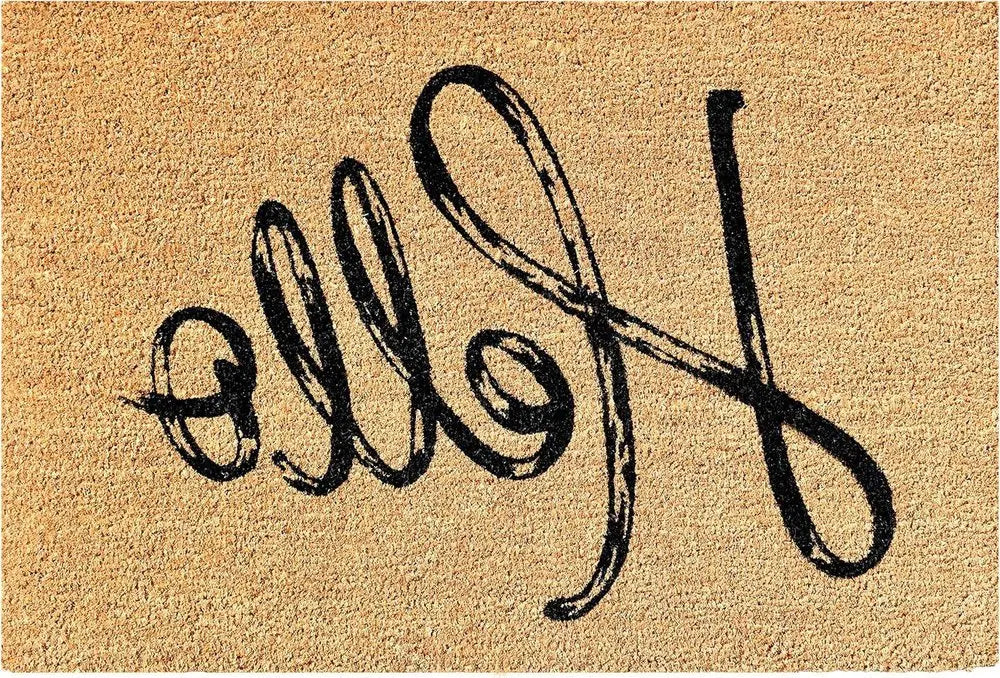 24" X 36" Natural And Black Hello Distressed Outdoor Coir Door Mat - NOBLE HOME INTERIORS