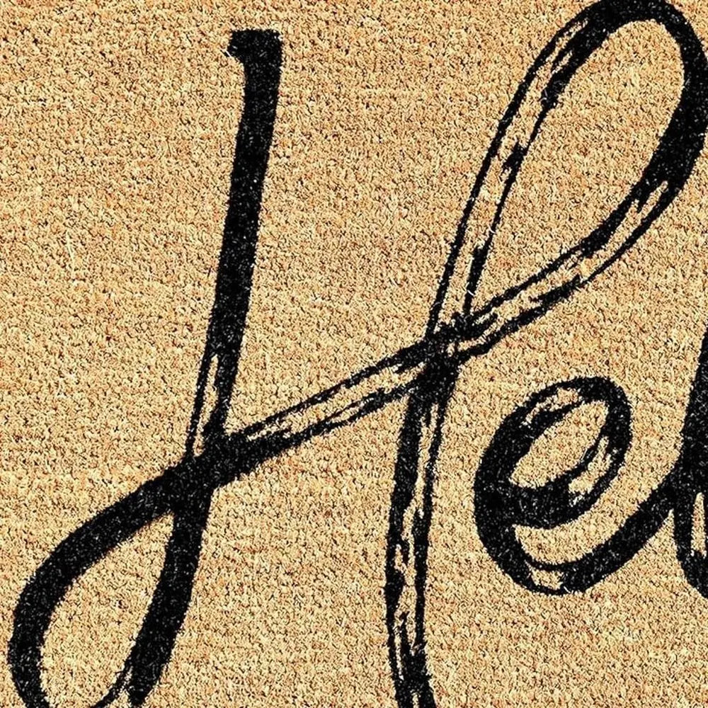 24" X 36" Natural And Black Hello Distressed Outdoor Coir Door Mat - NOBLE HOME INTERIORS