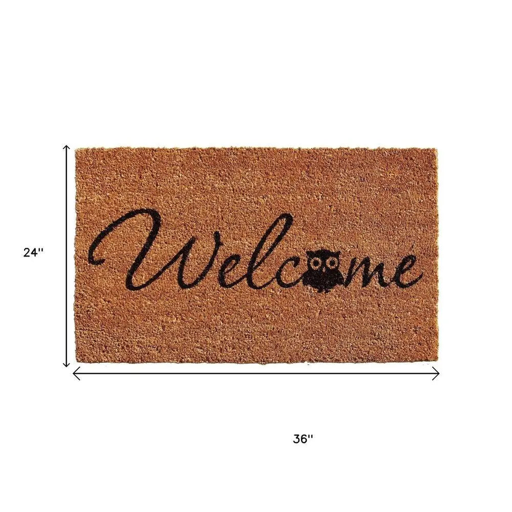 24" X 36" Natural And Black Owl Welcome Outdoor Coir Door Mat - NOBLE HOME INTERIORS