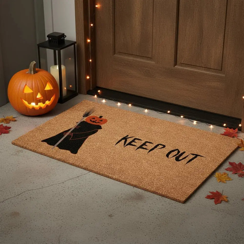 24" X 36" Natural And Brown Halloween Halloween Outdoor Coir Door Mat - NOVA HOME FURNITURE