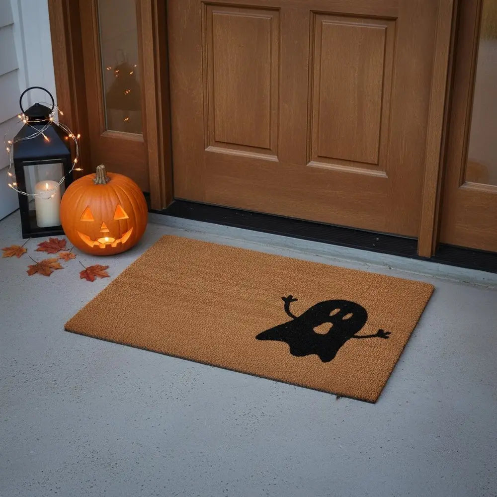 24" X 36" Natural And Brown Halloween Halloween Outdoor Coir Door Mat - NOVA HOME FURNITURE
