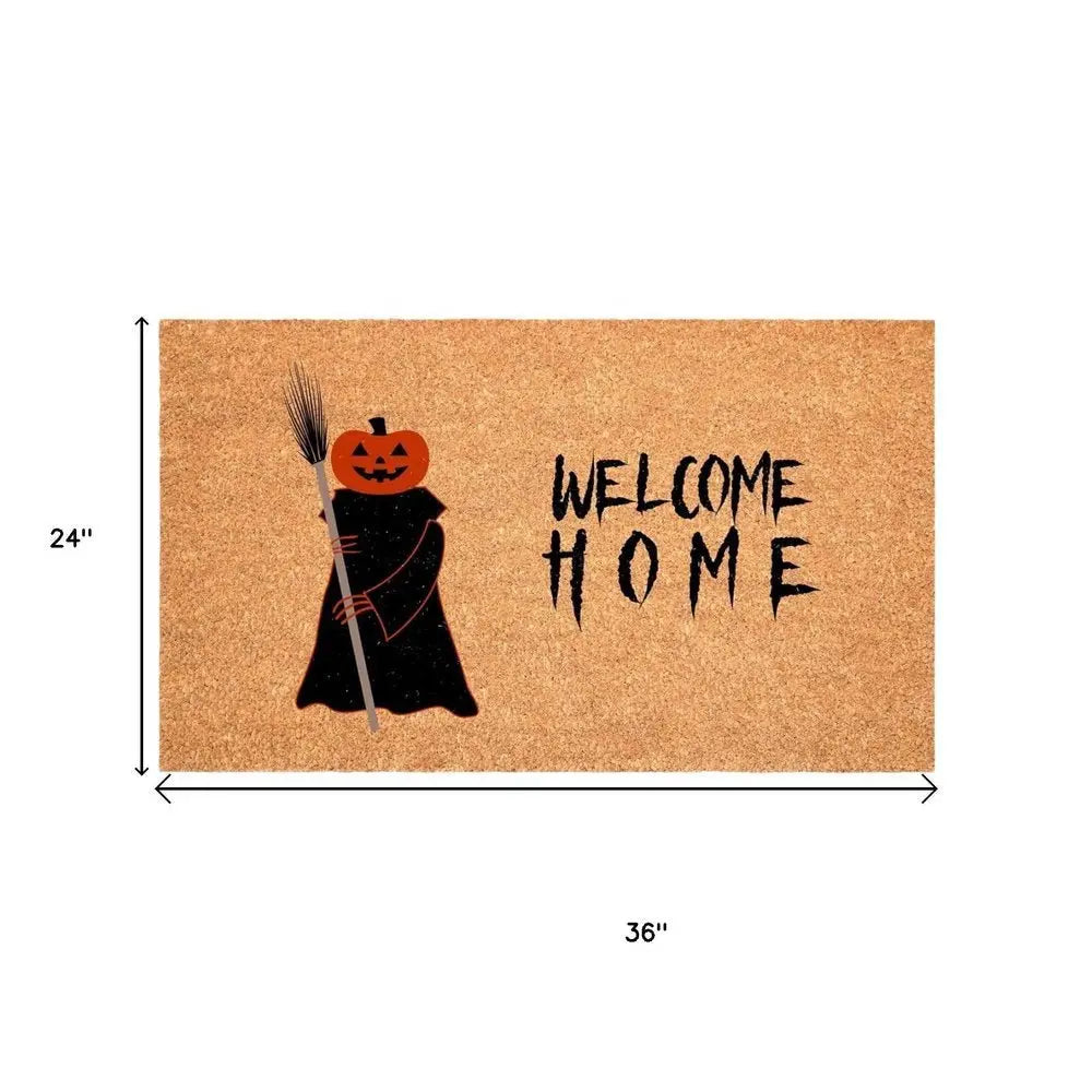 24" X 36" Natural And Brown Halloween Halloween Welcome Outdoor Coir Door Mat - NOVA HOME FURNITURE