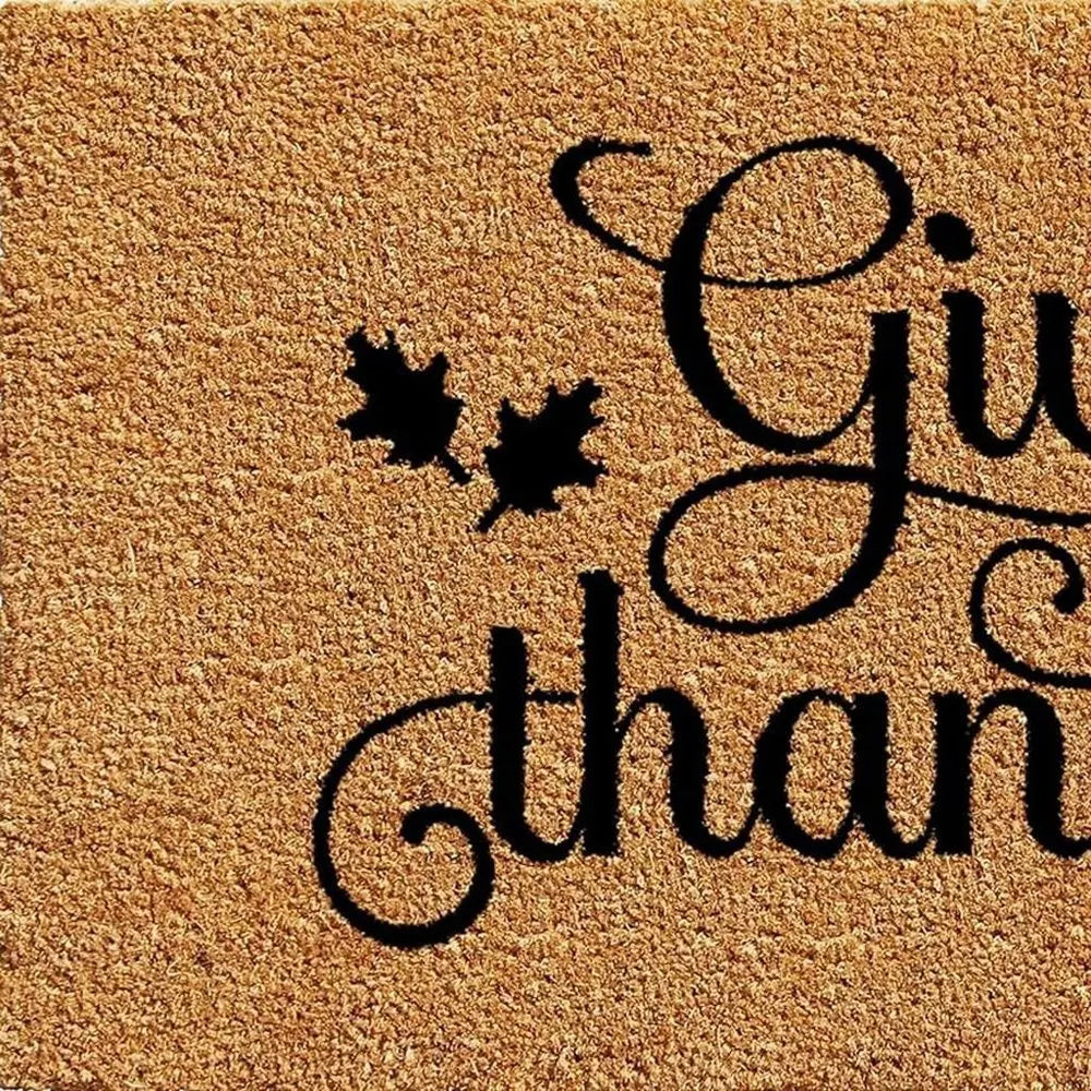 24" X 36" Natural And Brown Thanksgiving Give Thanks Outdoor Coir Door Mat - NOVA HOME FURNITURE