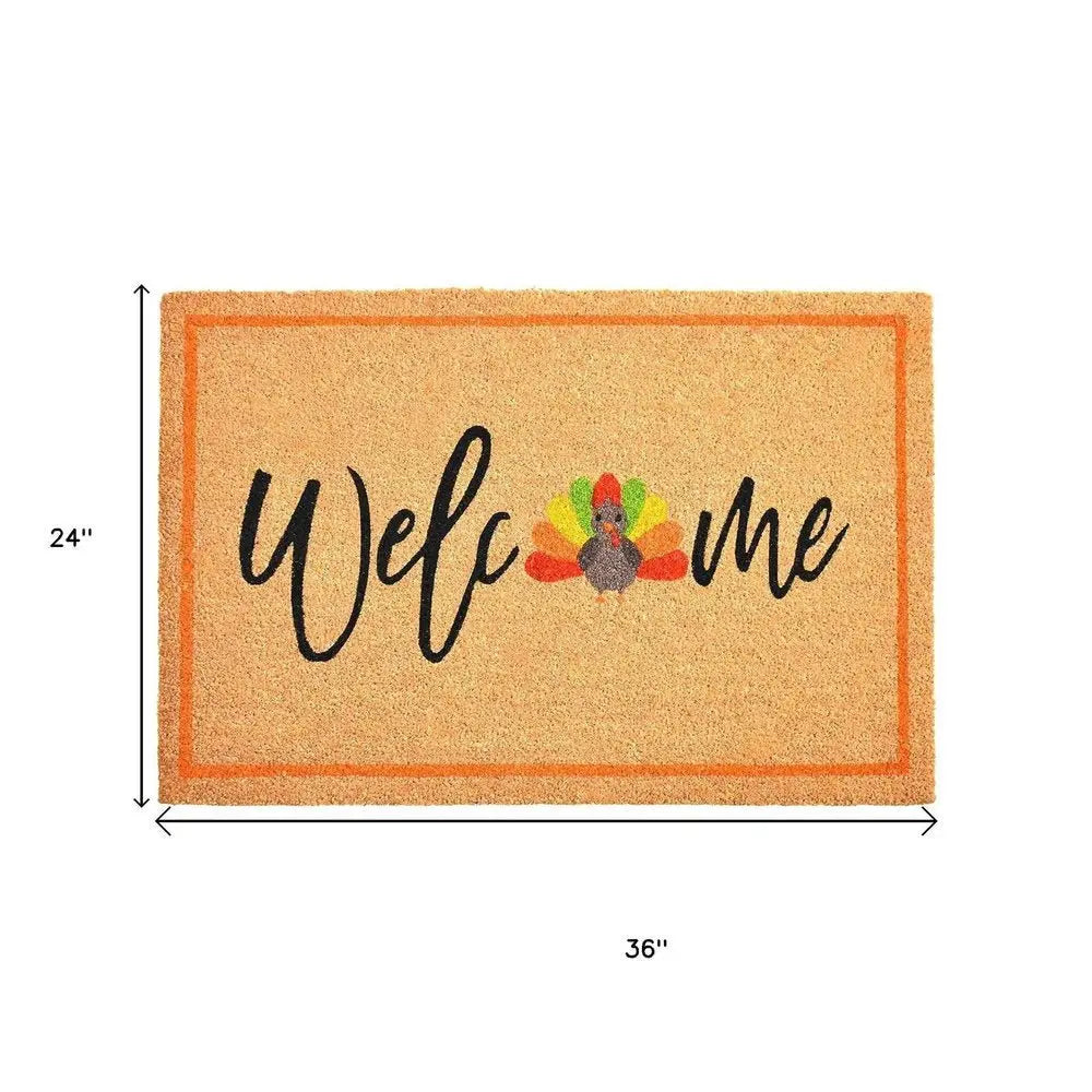 24" X 36" Natural And Brown Thanksgiving Welcome Outdoor Coir Door Mat - NOVA HOME FURNITURE