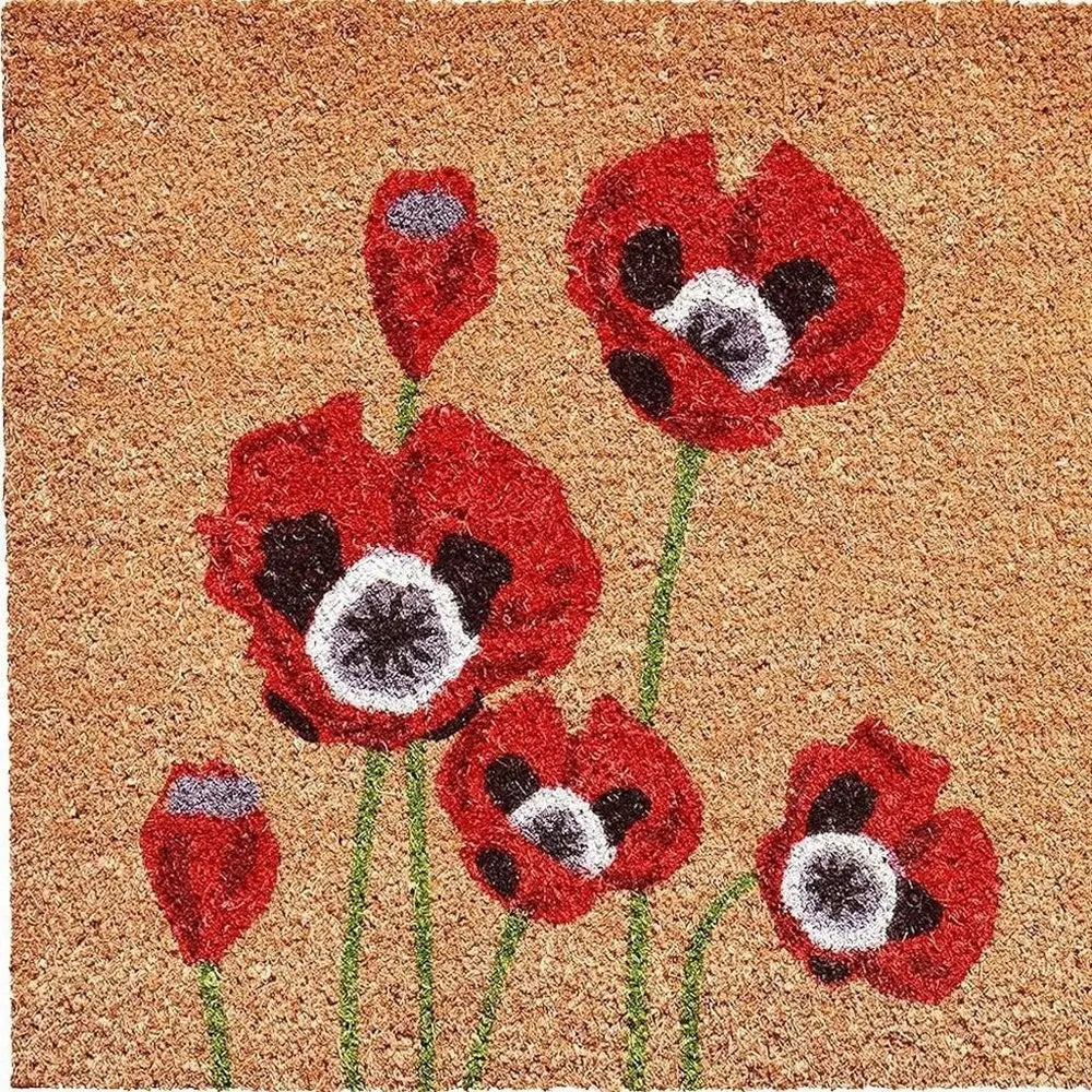24" X 36" Natural And Red Coir Floral Outdoor Door Mat - NOBLE HOME INTERIORS