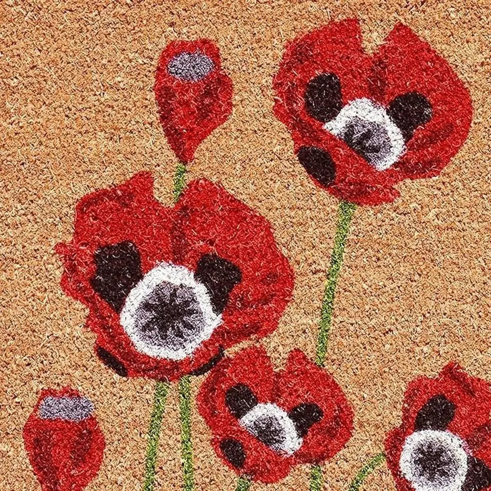 24" X 36" Natural And Red Coir Floral Outdoor Door Mat - NOBLE HOME INTERIORS