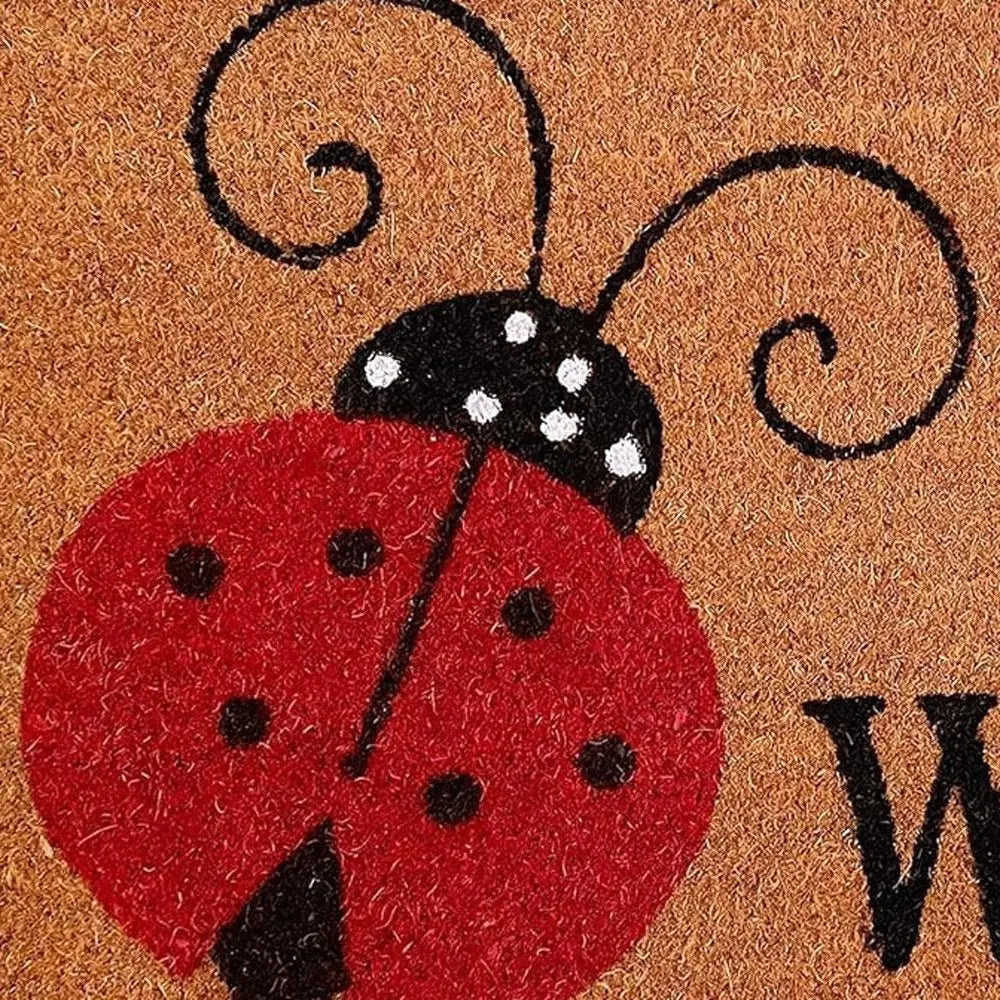 24" X 36" Natural Black and Red Coir Ladybug Welcome Outdoor Door Mat - NOBLE HOME INTERIORS