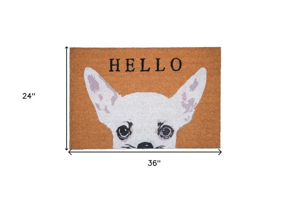 24" X 36" Natural Black and White Coir Chihuahua Hello Outdoor Door Mat - NOBLE HOME INTERIORS