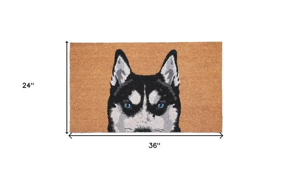 24" X 36" Natural Black and White Coir Siberian Husky Outdoor Door Mat - NOBLE HOME INTERIORS