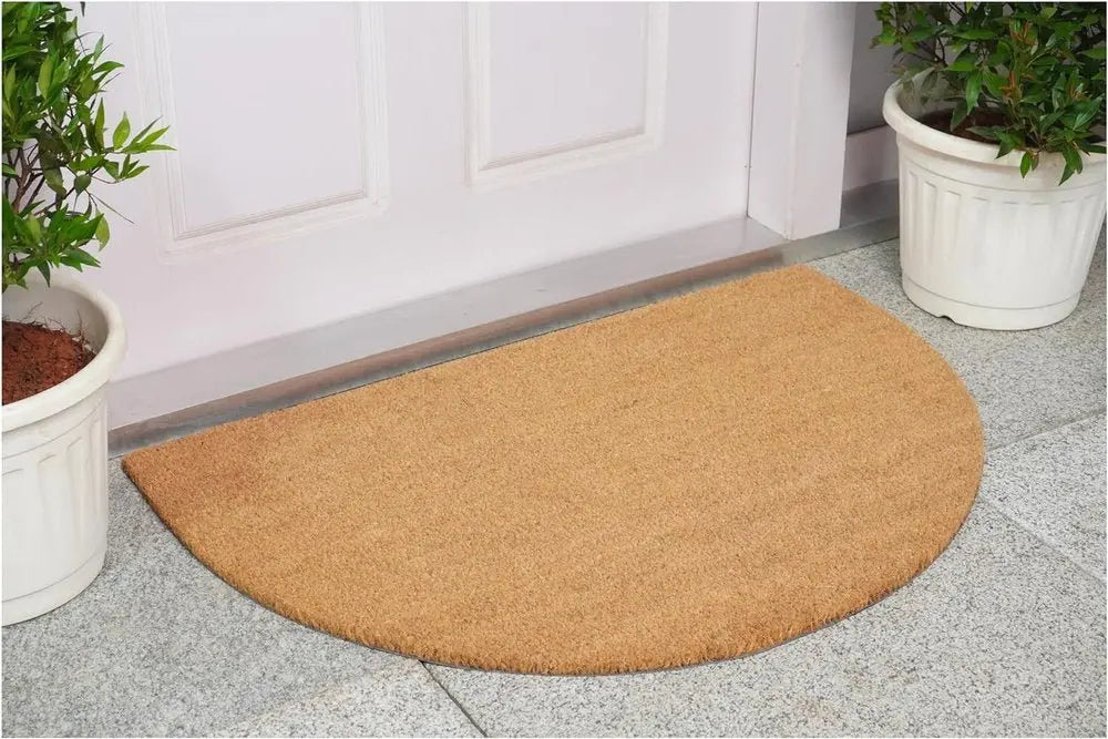 24" X 36" Natural Coir Solid Color Outdoor Semi Circle Door Mat - NOBLE HOME INTERIORS