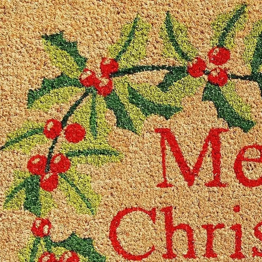 24" X 36" Natural Red and Green Coir Merry Christmas Outdoor Christmas Door Mat - NOBLE HOME INTERIORS