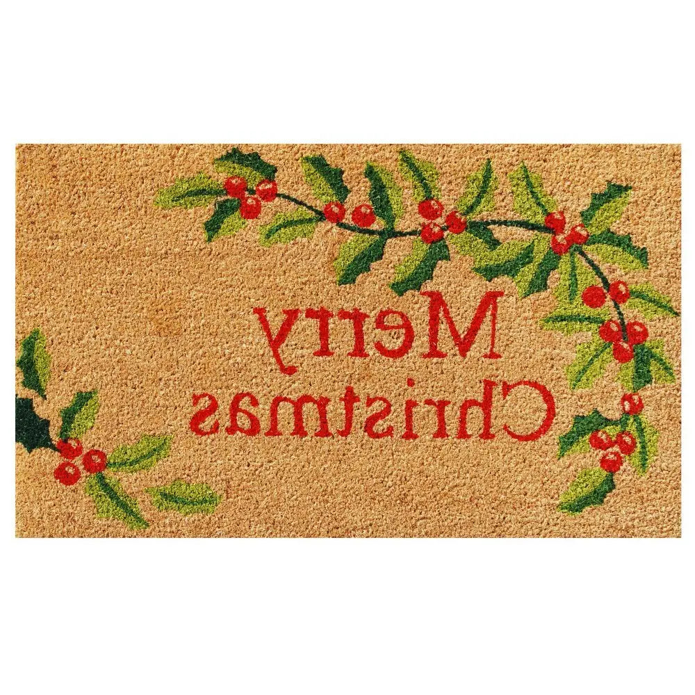 24" X 36" Natural Red and Green Coir Merry Christmas Outdoor Christmas Door Mat - NOBLE HOME INTERIORS