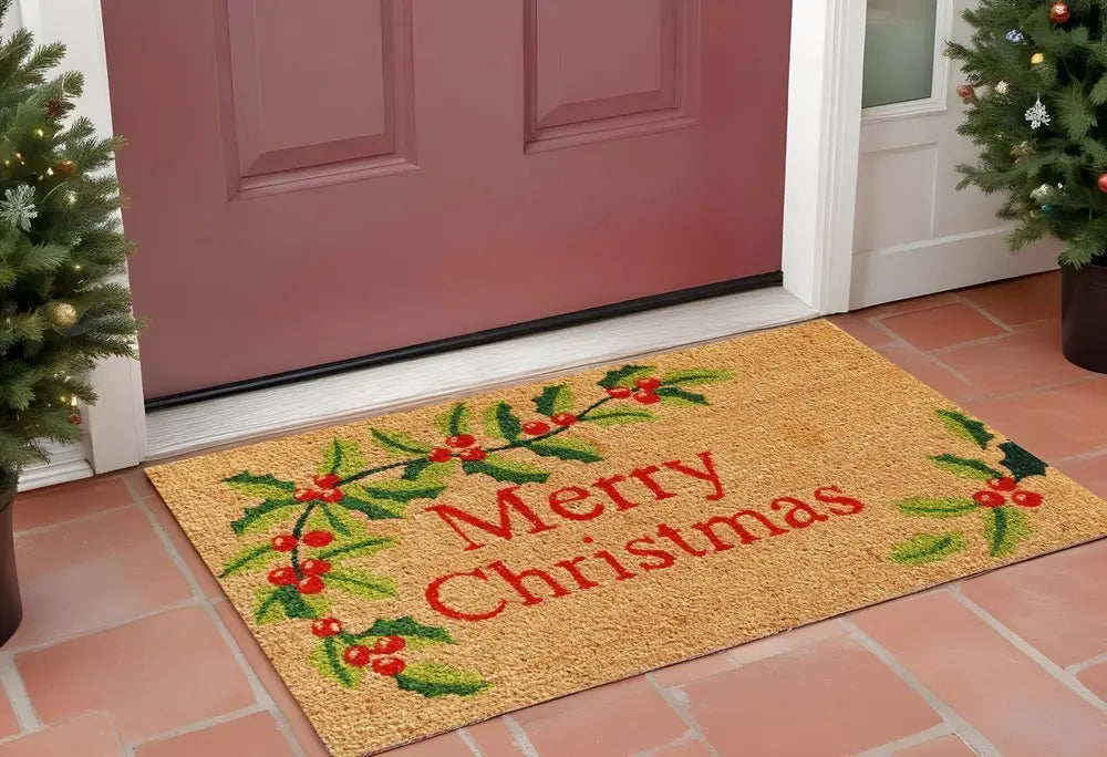 24" X 36" Natural Red and Green Coir Merry Christmas Outdoor Christmas Door Mat - NOBLE HOME INTERIORS