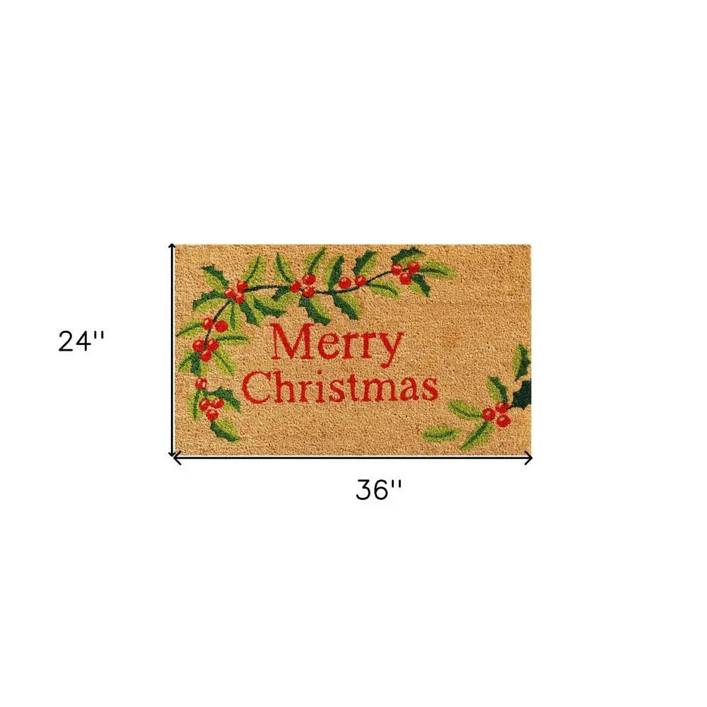 24" X 36" Natural Red and Green Coir Merry Christmas Outdoor Christmas Door Mat - NOBLE HOME INTERIORS