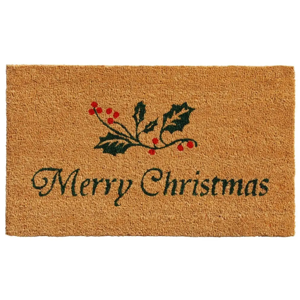 24" X 36" Natural Red and Green Coir Merry Christmas Outdoor Christmas Door Mat - NOBLE HOME INTERIORS