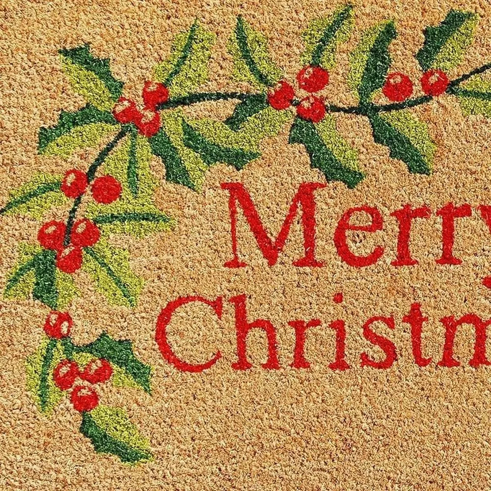 24" X 36" Natural Red and Green Coir Merry Christmas Outdoor Christmas Door Mat - NOBLE HOME INTERIORS