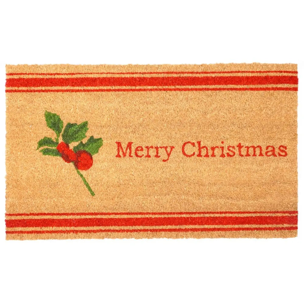 24" X 36" Natural Red and Green Coir Merry Christmas Outdoor Christmas Door Mat - NOBLE HOME INTERIORS