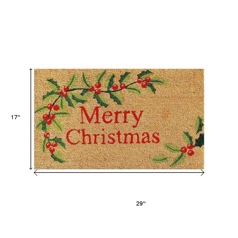 24" X 36" Natural Red and Green Coir Merry Christmas Outdoor Christmas Door Mat - NOBLE HOME INTERIORS