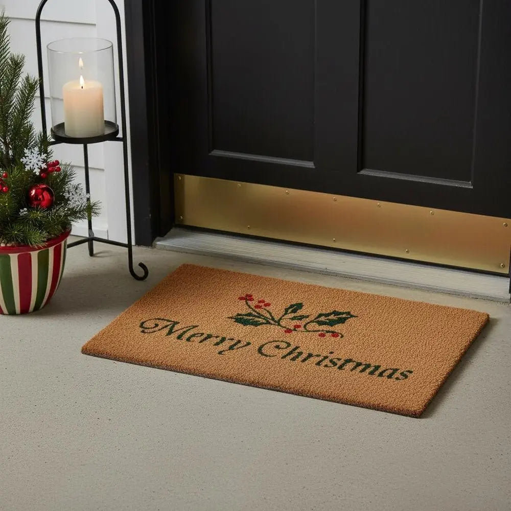 24" X 36" Natural Red and Green Coir Merry Christmas Outdoor Christmas Door Mat - NOBLE HOME INTERIORS