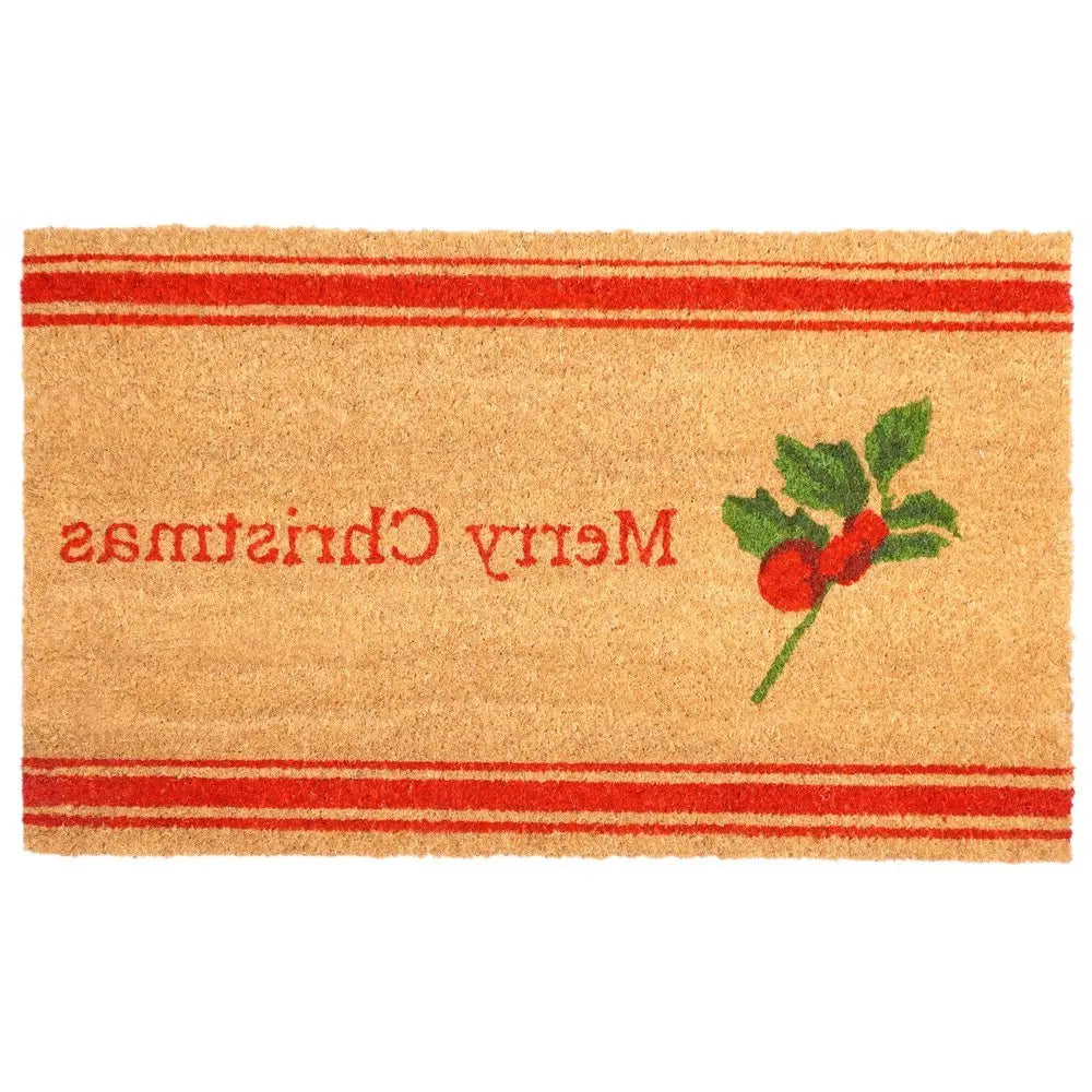 24" X 36" Natural Red and Green Coir Merry Christmas Outdoor Christmas Door Mat - NOBLE HOME INTERIORS