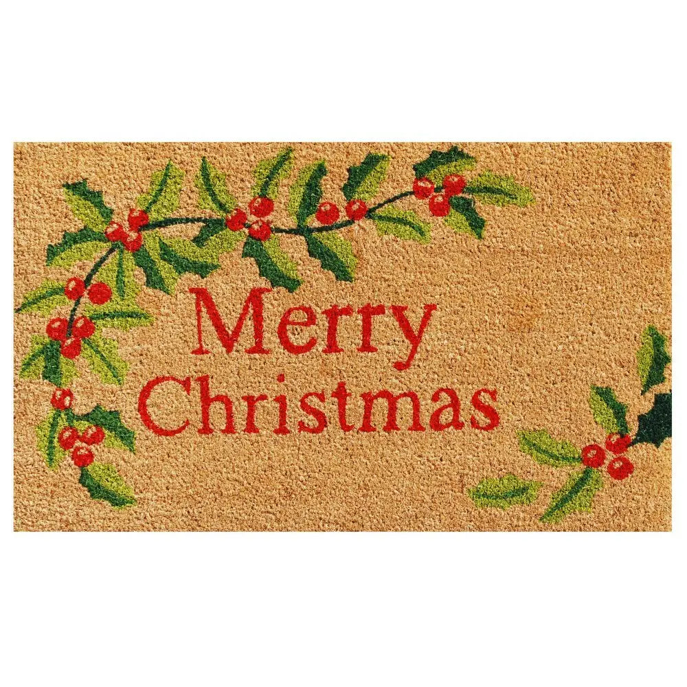 24" X 36" Natural Red and Green Coir Merry Christmas Outdoor Christmas Door Mat - NOBLE HOME INTERIORS