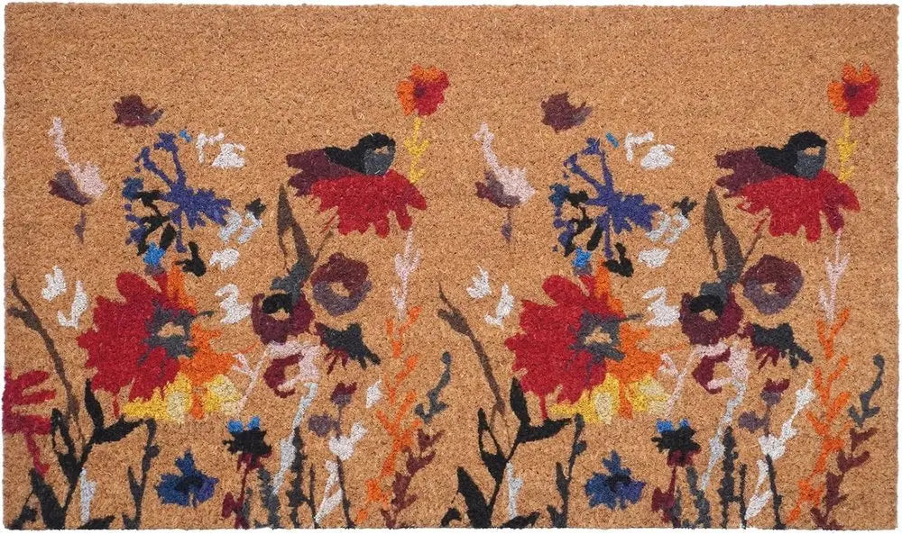 24" X 36" Natural Red and Yellow Coir Floral Outdoor Door Mat - NOBLE HOME INTERIORS