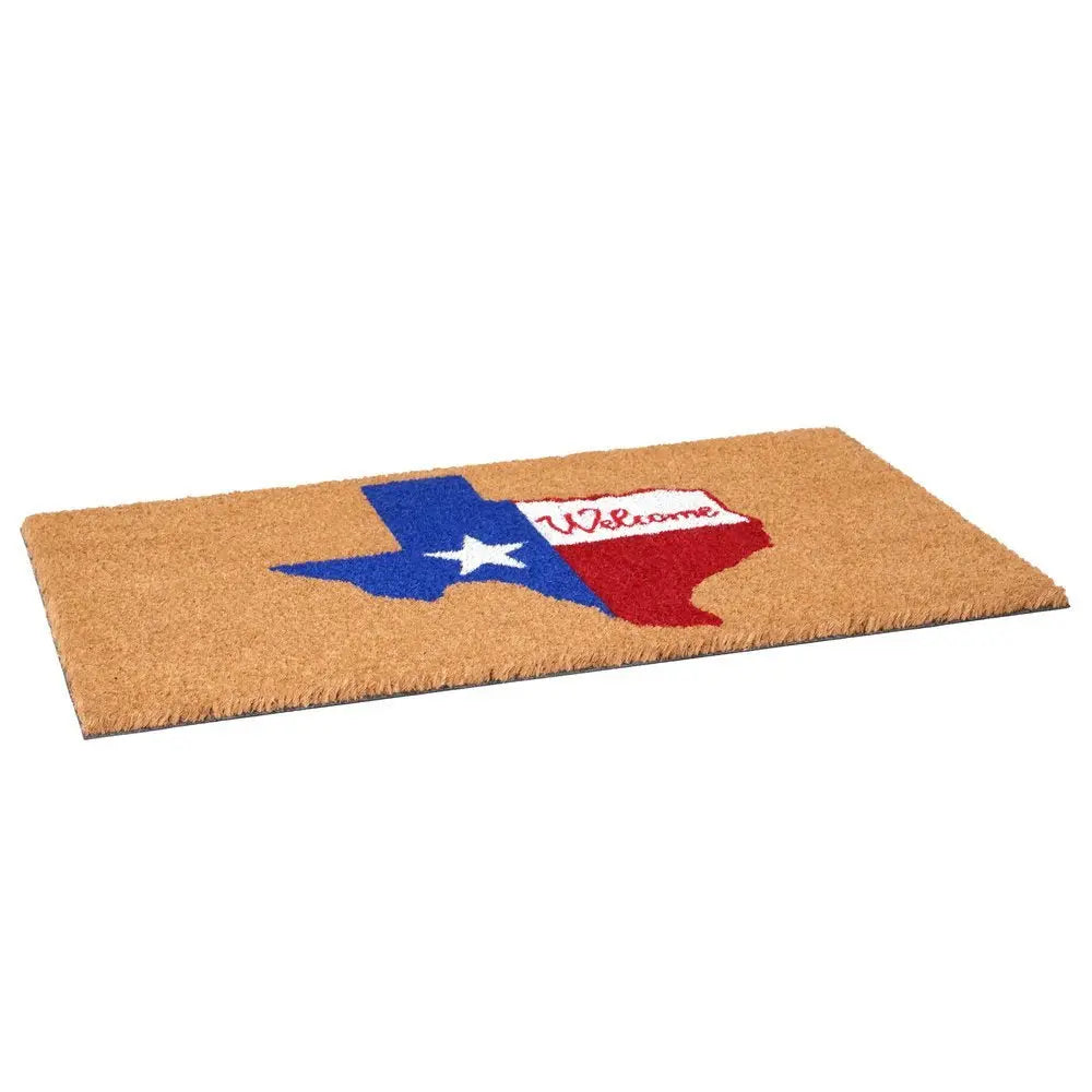 24" X 36" Natural Red White and Blue Coir Texas Outdoor Door Mat - NOBLE HOME INTERIORS