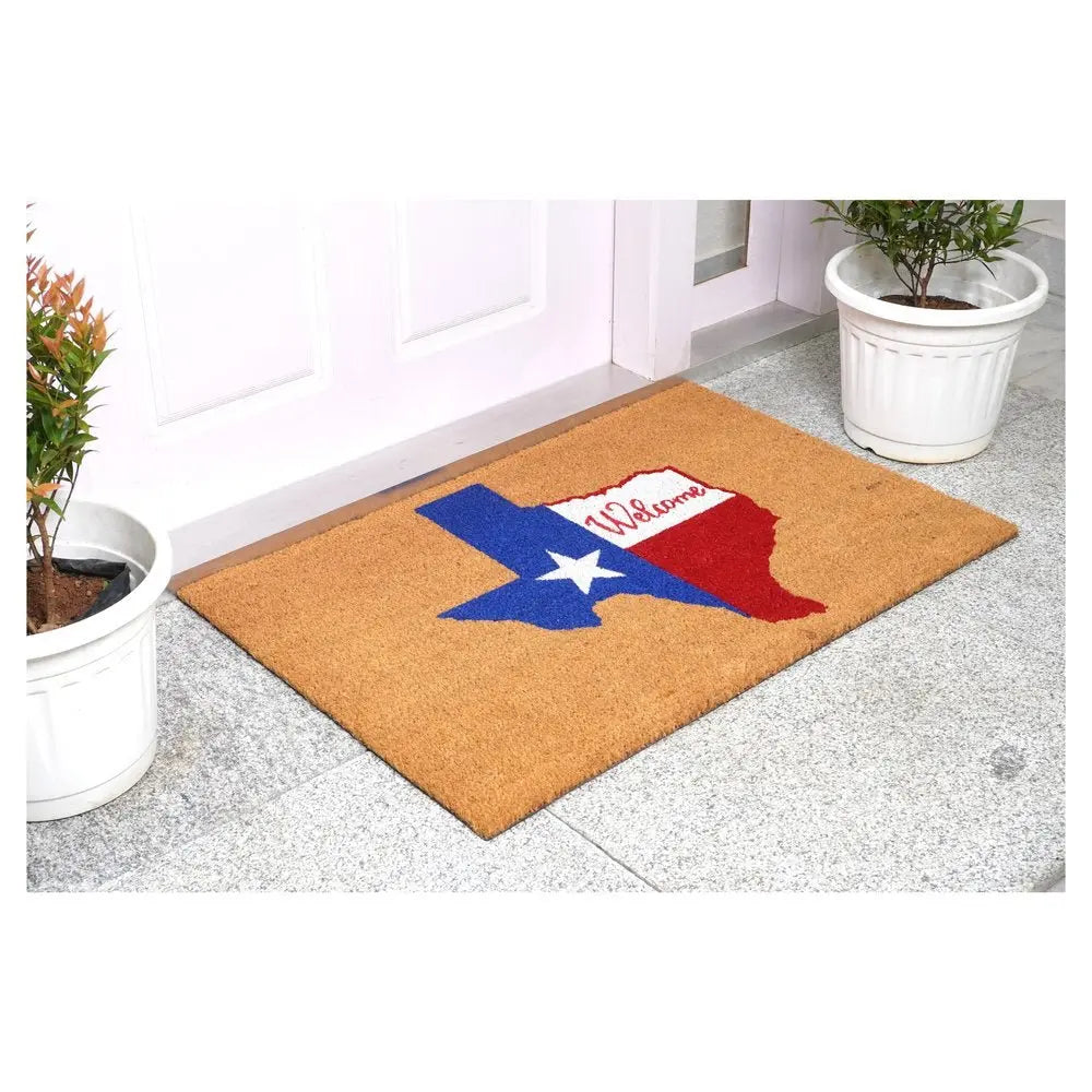 24" X 36" Natural Red White and Blue Coir Texas Outdoor Door Mat - NOBLE HOME INTERIORS