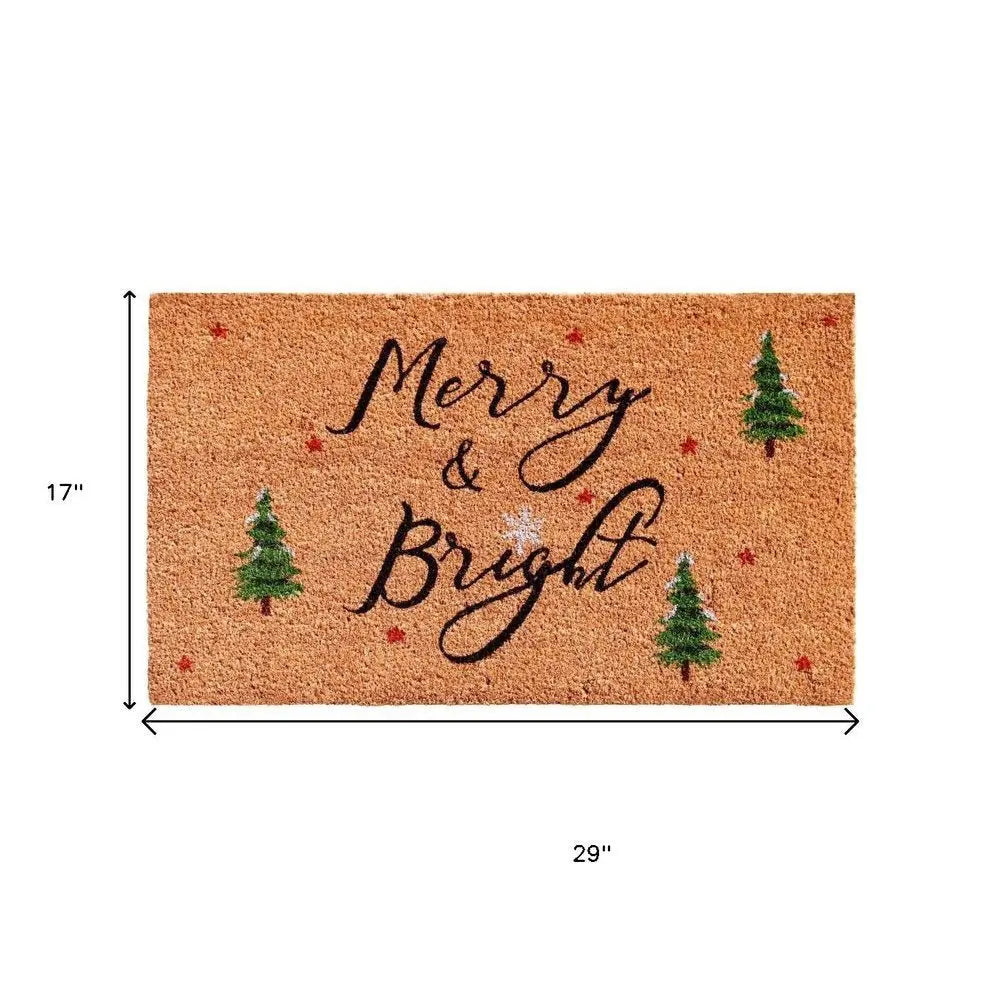 24" X 36" Red and Black Coir Merry and Bright Outdoor Christmas Door Mat - NOBLE HOME INTERIORS