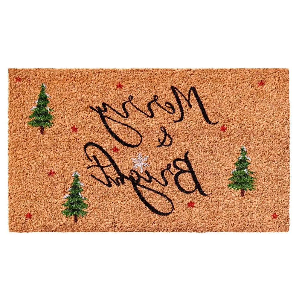 24" X 36" Red and Black Coir Merry and Bright Outdoor Christmas Door Mat - NOBLE HOME INTERIORS