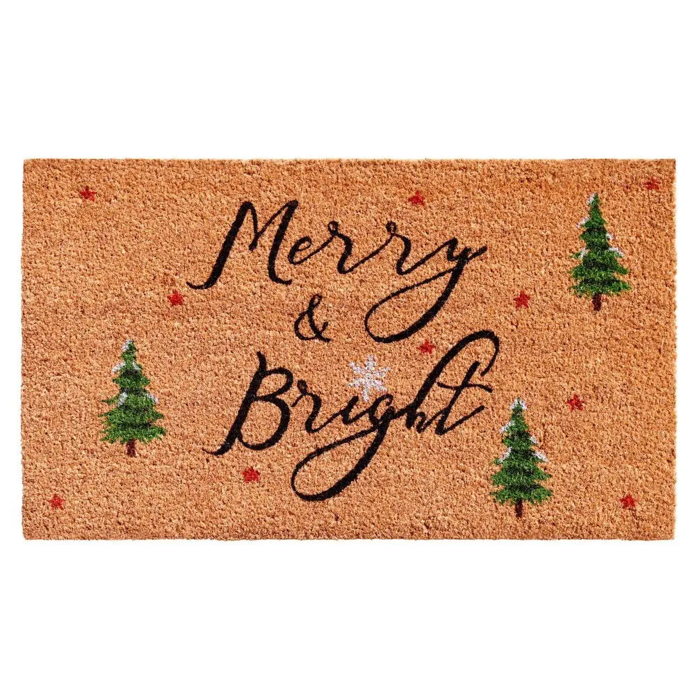 24" X 36" Red and Black Coir Merry and Bright Outdoor Christmas Door Mat - NOBLE HOME INTERIORS