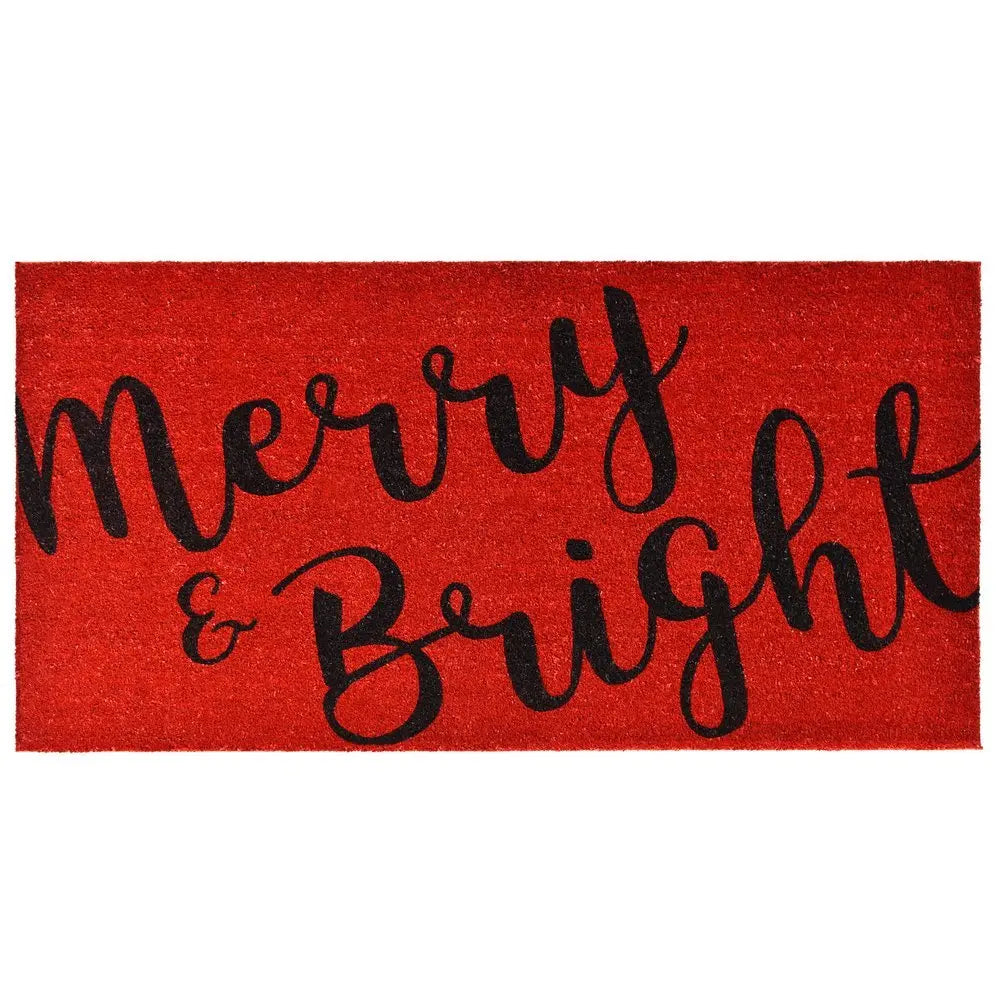 24" X 36" Red and Black Coir Merry and Bright Outdoor Christmas Door Mat - NOBLE HOME INTERIORS
