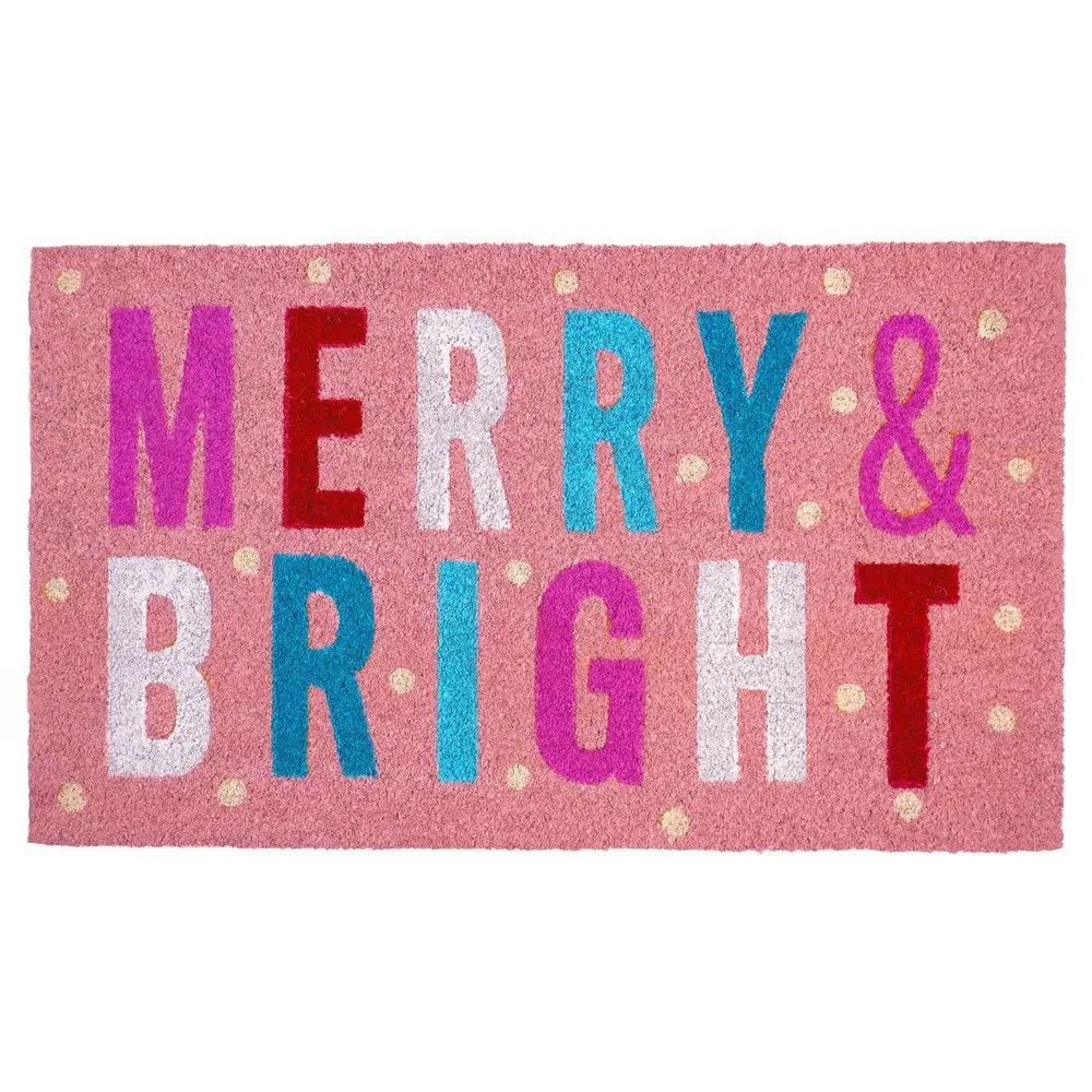 24" X 36" Red and Black Coir Merry and Bright Outdoor Christmas Door Mat - NOBLE HOME INTERIORS