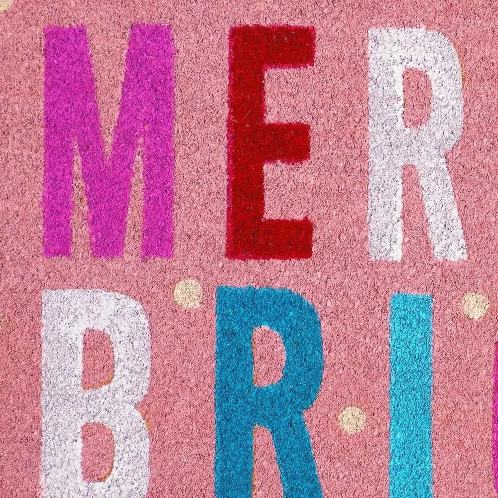 24" X 36" Red and Black Coir Merry and Bright Outdoor Christmas Door Mat - NOBLE HOME INTERIORS