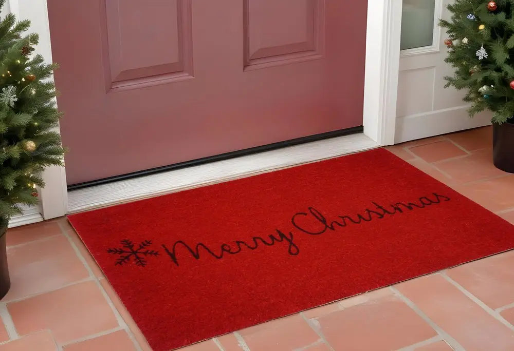 24" X 36" Red and Black Coir Merry Christmas Outdoor Christmas Door Mat - NOBLE HOME INTERIORS