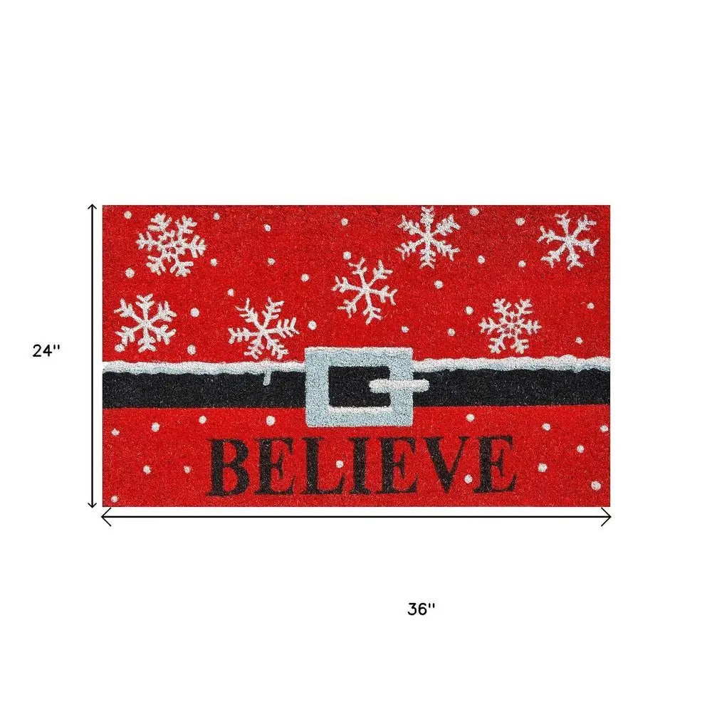 24" X 36" Red And Black Coir Snowflake Outdoor Christmas Door Mat - NOBLE HOME INTERIORS