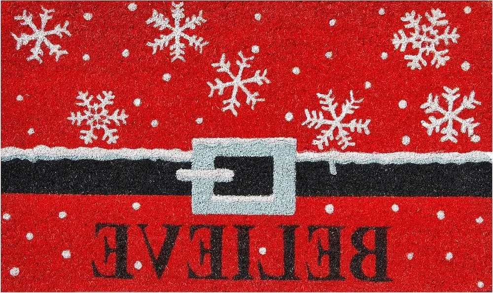 24" X 36" Red And Black Coir Snowflake Outdoor Christmas Door Mat - NOBLE HOME INTERIORS