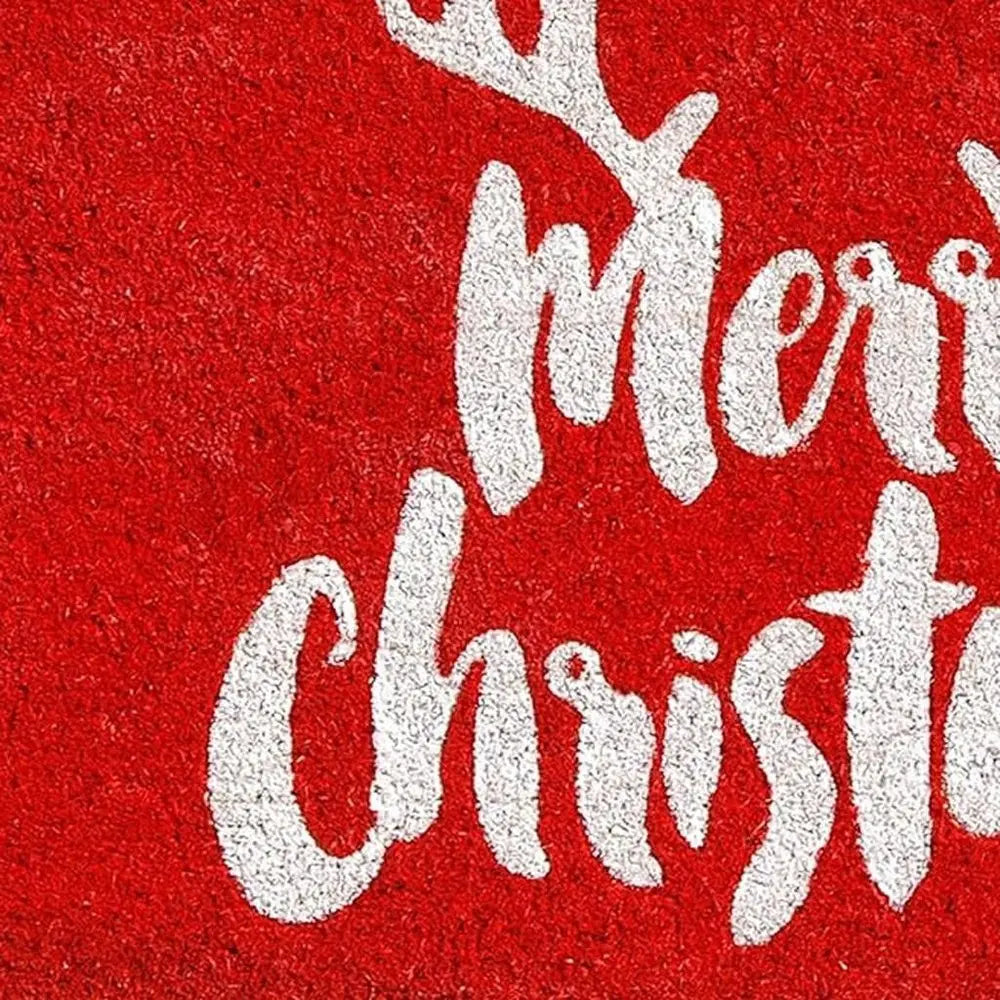 24" X 36" Red And White Coir Reindeer Outdoor Christmas Door Mat - NOBLE HOME INTERIORS