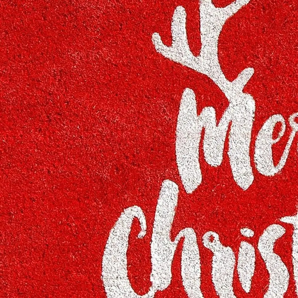 24" X 36" Red And White Coir Reindeer Outdoor Christmas Door Mat - NOBLE HOME INTERIORS