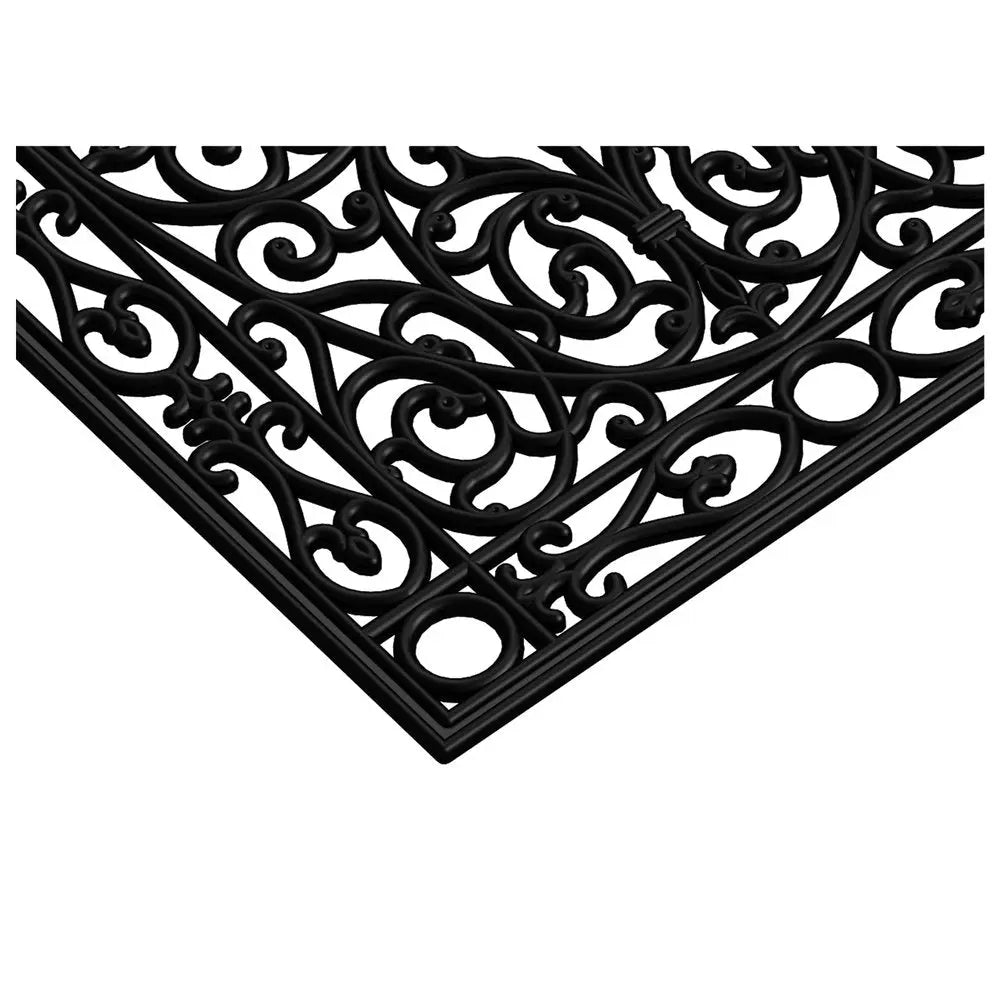 24" X 48" Black Scrollwork Outdoor Rubber Door Mat - NOBLE HOME INTERIORS