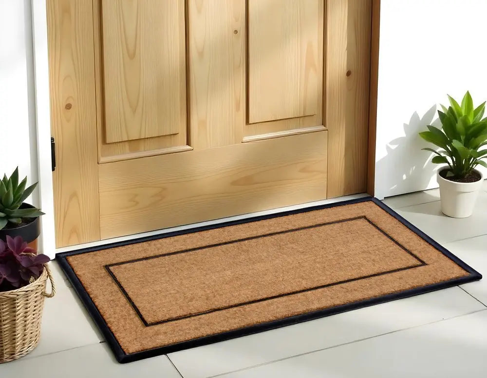 24" X 48" Natural And Black Striped Border Outdoor Coir And Rubber Door Mat - NOBLE HOME INTERIORS