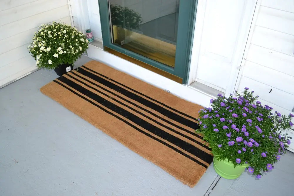 24" X 60" Brown and Black Coir Striped Outdoor Door Mat - NOBLE HOME INTERIORS