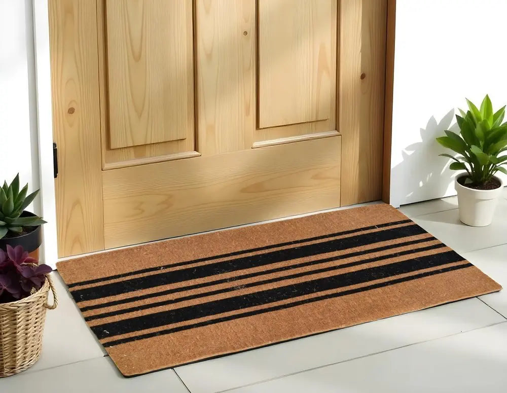 24" X 60" Brown and Black Coir Striped Outdoor Door Mat - NOBLE HOME INTERIORS