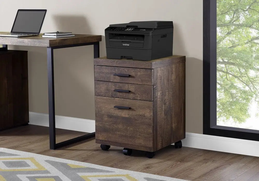 25" Brown Particle Board and Wood Filing Cabinet With Drawers - NOBLE HOME INTERIORS